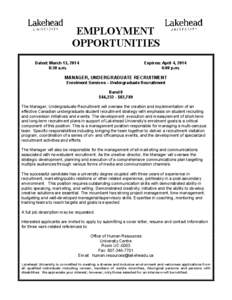 EMPLOYMENT OPPORTUNITIES Dated: March 13, 2014 8:30 a.m.  Expires: April 4, 2014