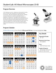 Student Lab: All About Microscopes[removed]Program Overview In this laboratory activity, students are introduced to two key tools of science: the compound microscope and stereo microscope. After discussing basic parts and 