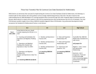 Three-Year Transition Plan for Common Core State Standards for Mathematics