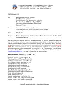 ACCREDITING BUREAU OF HEALTH EDUCATION SCHOOLS 7777 Leesburg Pike Suite 314 N · Falls Church, Virginia[removed]Tel[removed] · Fax[removed] · E-Mail: [removed]