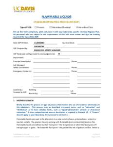 FLAMMABLE LIQUIDS STANDARD OPERATING PROCEDURE (SOP) Type of SOP: ☐ Process