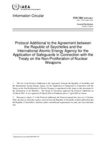 Protocol Additional to the Agreement between the Republic of Seychelles and the International Atomic Energy Agency for the Application of Safeguards in Connection with the Treaty on the Non-Proliferation of Nuclear Weapo