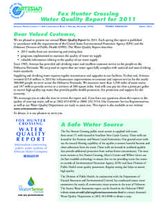 Fox Hunter Crossing Water Quality Report for 2011 ARTESIAN WATER COMPANY • 664 CHURCHMANS ROAD • NEWARK, DELAWARE[removed]PWSID# DE00A0349