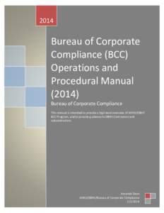 Bureau of Corporate Compliance (BCC) Operations and Procedural Manual (2014)