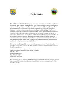 Public Notice  The U.S. Fish and Wildlife Service proposes to pave an existing grass landing strip located at the Cabo Rojo National Wildlife Refuge. The aviation program exists to conduct aerial surveys of endangered sp