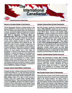 The International Canadianist International Council for Canadian Studies  May 2003
