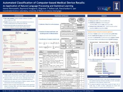 Automated Classification of Computer-based Medical Device Recalls: An Application of Natural Language Processing and Statistical Learning Homa Alemzadeh, Raymond Hoagland, Zbigniew T. Kalbarczyk, Ravishankar K. Iyer Coor