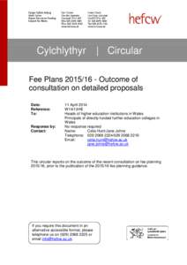 Cylchlythyr  | Circular Fee Plans[removed]Outcome of consultation on detailed proposals