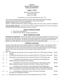 AGENDA SELMA CITY COUNCIL REGULAR MEETING August 1, 2016 Selma City Council Chambers