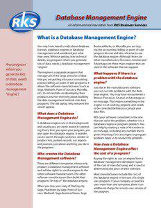 Database Management Engine An informational newsletter from RKS Business Services