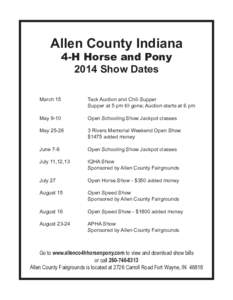 Allen County Indiana 4-H Horse and Pony 2014 Show Dates March 15