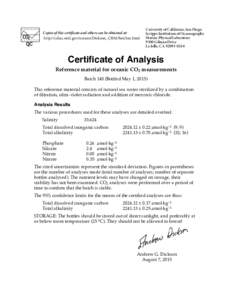 CO2 QC Copies of this certificate and others can be obtained at: http://cdiac.ornl.gov/oceans/Dickson_CRM/batches.html