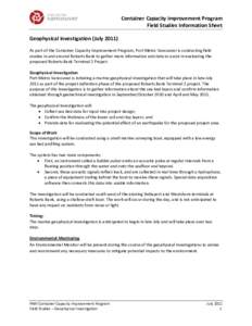  Container Capacity Improvement Program  Field Studies Information Sheet      