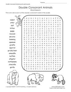 Double Consonant Animals word search