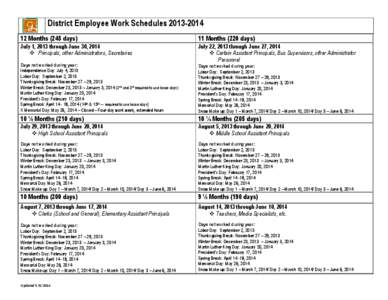 District Employee Work Schedules[removed]Months (245 days) 11 Months (220 days)  July 1, 2013 through June 30, 2014