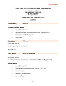 ILLINOIS STATE EDUCATOR PREPARATION AND LICENSURE BOARD (SEPLB) Meeting Agenda March 1-2, 2012