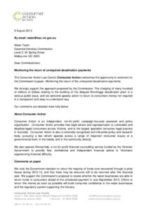 9 August 2012 By email:  Water Team Essential Services Commission Level 2, 35 Spring Street Melbourne VIC 3000