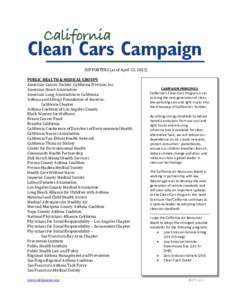 SUPPORTERS (as of April 23, [removed]PUBLIC HEALTH & MEDICAL GROUPS American Cancer Society, California Division, Inc. American Heart Association American Lung Association in California