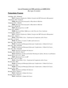 List of Presenters in CME activities at ASRM[removed]By type of session) Postgraduate Program Aboulghar, M.D., Mohamed PG17, Ovulatory Dysfunction: Medical, Surgical and ART Alternative Management Abramowicz, M.D., Jacques