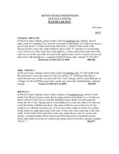 BENCH MARK DISCRIPTIONS AND ELEVATIONS WAYNE COUNTY Elevation FEET USC&GS BM T-276