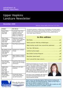 DEPARTMENT OF PRIMARY INDUSTRIES Upper Hopkins Landcare Newsletter December 2008