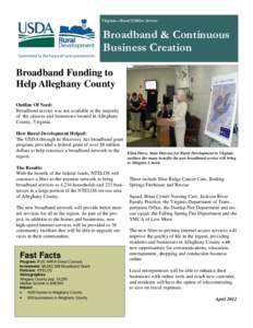 Virginia—Rural Utilities Service  Broadband & Continuous Business Creation Broadband Funding to Help Alleghany County