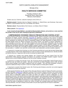 [removed]NORTH DAKOTA LEGISLATIVE MANAGEMENT Minutes of the  HEALTH SERVICES COMMITTEE