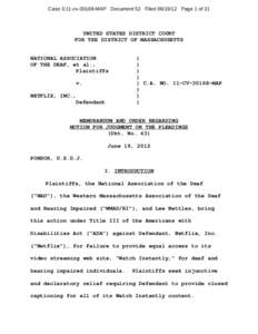 Case 3:11-cv[removed]MAP Document 52 Filed[removed]Page 1 of 31  UNITED STATES DISTRICT COURT FOR THE DISTRICT OF MASSACHUSETTS