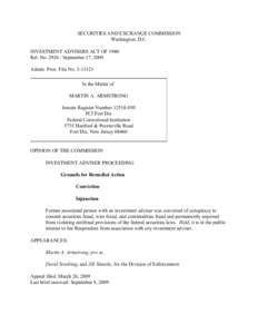 Financial regulation / Securities Exchange Act / Martin A. Armstrong / Investment Advisers Act / Financial system / Securities fraud / Registered Investment Advisor / Securities and Exchange Commission / Finance / Corporate crime / U.S. Securities and Exchange Commission