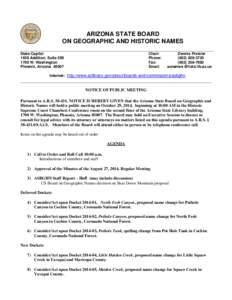 ARIZONA STATE BOARD ON GEOGRAPHIC AND HISTORIC NAMES State Capitol 1938 Addition, Suite[removed]W. Washington Phoenix, Arizona 85007