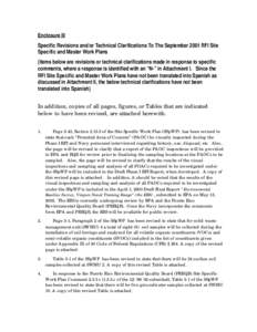 Enclosure III Specific Revisions and/or Technical Clarifications To The September 2001 RFI Site Specific and Master Work Plans (Items below are revisions or technical clarifications made in response to specific comments,