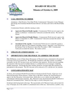 BOARD OF HEALTH Minutes of October 6, [removed]CALL MEETING TO ORDER
