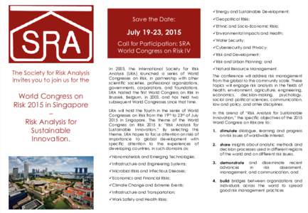 Energy and Sustainable Development;  Save the Date: July 19-23, 2015 Call for Participation: SRA