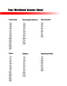 Tour Workbook Answer Sheet  Fusion Energy Electromagnetic Spectrum