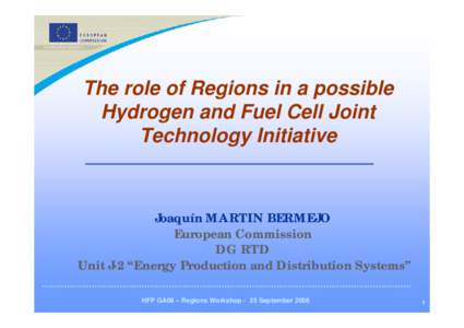 The role of Regions in a possible Hydrogen and Fuel Cell Joint Technology Initiative Joaquín MARTIN BERMEJO European Commission