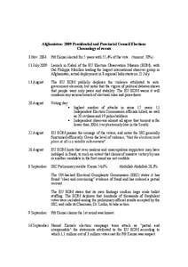 Afghanistan: 2009 Presidential and Provincial Council Elections Chronology of events 3 Nov[removed]Pdt Karzai elected for 5 years with 55,4% of the vote. (turnout: 70%)