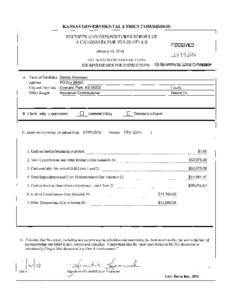 KANSAS GOVERNMENTAL ETHICS COMMISSION  RECEIPTS AND EXPENDITURES REPORT OF A CANDIDATE FOR STATE OFFICE  RECErvED