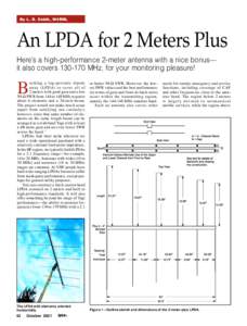 By L. B. Cebik, W4RNL  An LPDA for 2 Meters Plus Here’s a high-performance 2-meter antenna with a nice bonus— it also covers[removed]MHz, for your monitoring pleasure!