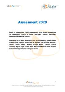 Assessment 2020 Boud, D. & AssociatesAssessmentSeven propositions for assessment reform in higher education. Sydney: Australian Learning and Teaching Council.