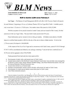 BLM News FOR IMMEDIATE RELEASE Contact: Kirsten Cannon Date: January 11, 2005 Phone: [removed]