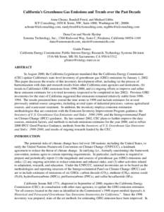 California’s Greenhouse Gas Emissions and Trends over the Past Decade Anne Choate, Randall Freed, and Michael Gibbs ICF Consulting; 1850 K Street, NW, Suite 1000; Washington DC, [removed]removed], randyfr