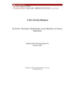 A New Era for Business  By Scott C. Beardsley, Sheila Bonini, Lenny Mendonca, & Jeremy Oppenheim  Stanford Social Innovation Review