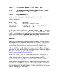 Clean Diesel Emerging Technologies Funding Assistance Program, FY2009/2010 Request for Proposals (RFP)