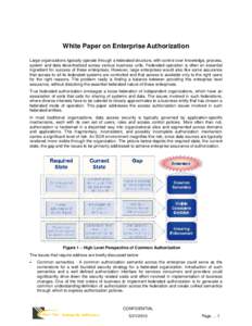 White Paper on Enterprise Authorization Large organizations typically operate through a federated structure, with control over knowledge, process, system and data decentralized across various business units. Federated op