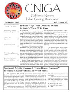 CNIGA California Nations Indian Gaming Association Vol. I, Issue VII  November, 2003