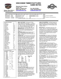 WISCONSIN TIMBER RATTLERS GAME NOTES Midwest League Affiliate of the Milwaukee Brewers