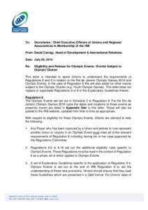 To:  Secretaries / Chief Executive Officers of Unions and Regional Associations in Membership of the IRB  From: David Carrigy, Head of Development & International Relations