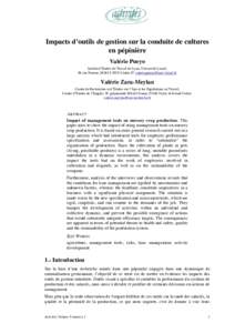 !  Impacts d’outils de gestion sur la conduite de cultures en pépinière Valérie Pueyo Institut d’Études du Travail de Lyon, Université Lyon2,