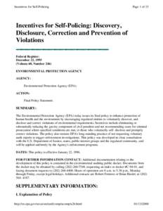 Incentives for Self-Policing  Page 1 of 15 Incentives for Self-Policing: Discovery, Disclosure, Correction and Prevention of