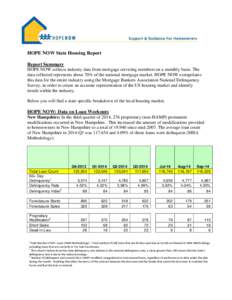 HOPE NOW State Housing Report Report Summary HOPE NOW collects industry data from mortgage servicing members on a monthly basis. The data collected represents about 70% of the national mortgage market. HOPE NOW extrapola